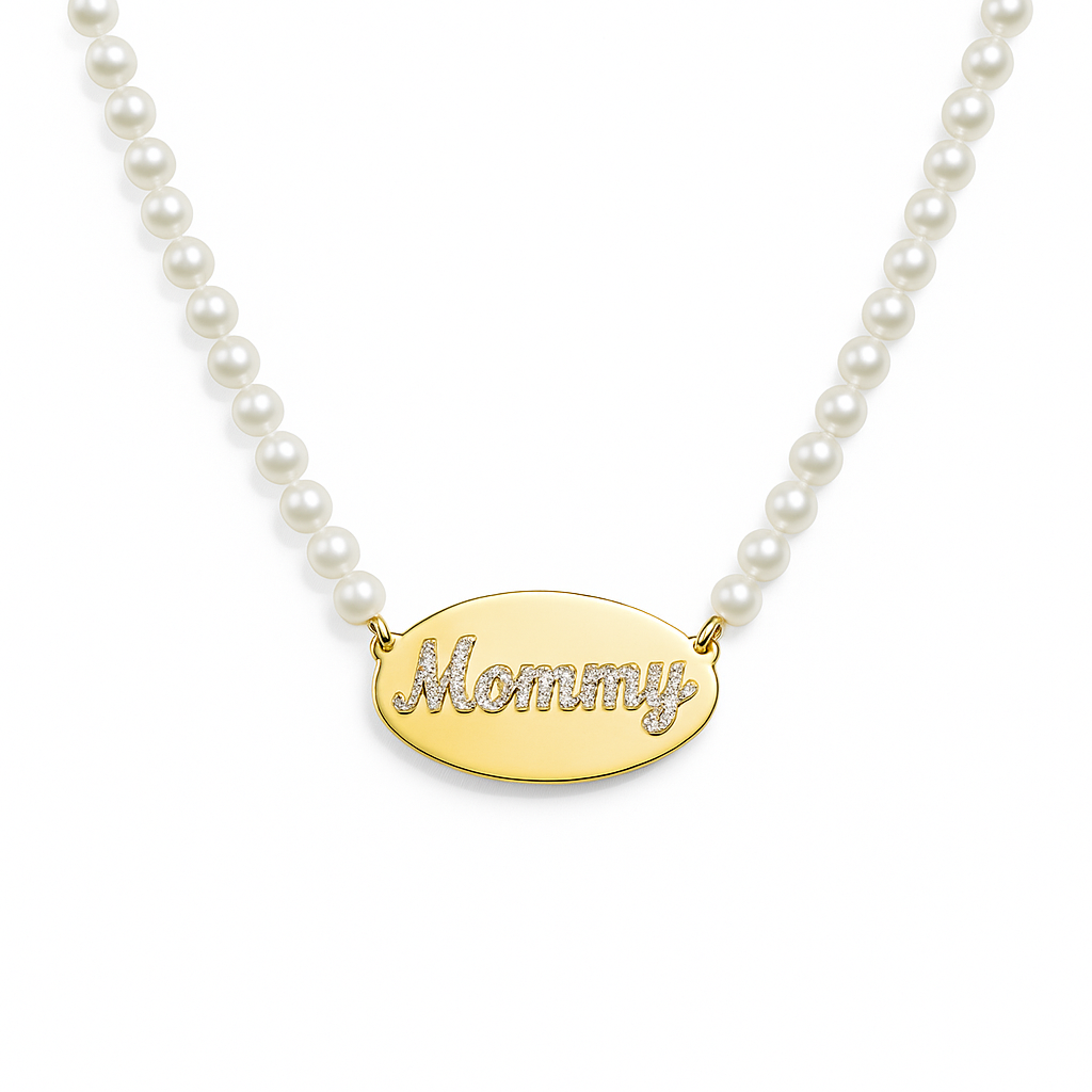 Collana di Perle con Piastrina Diamond